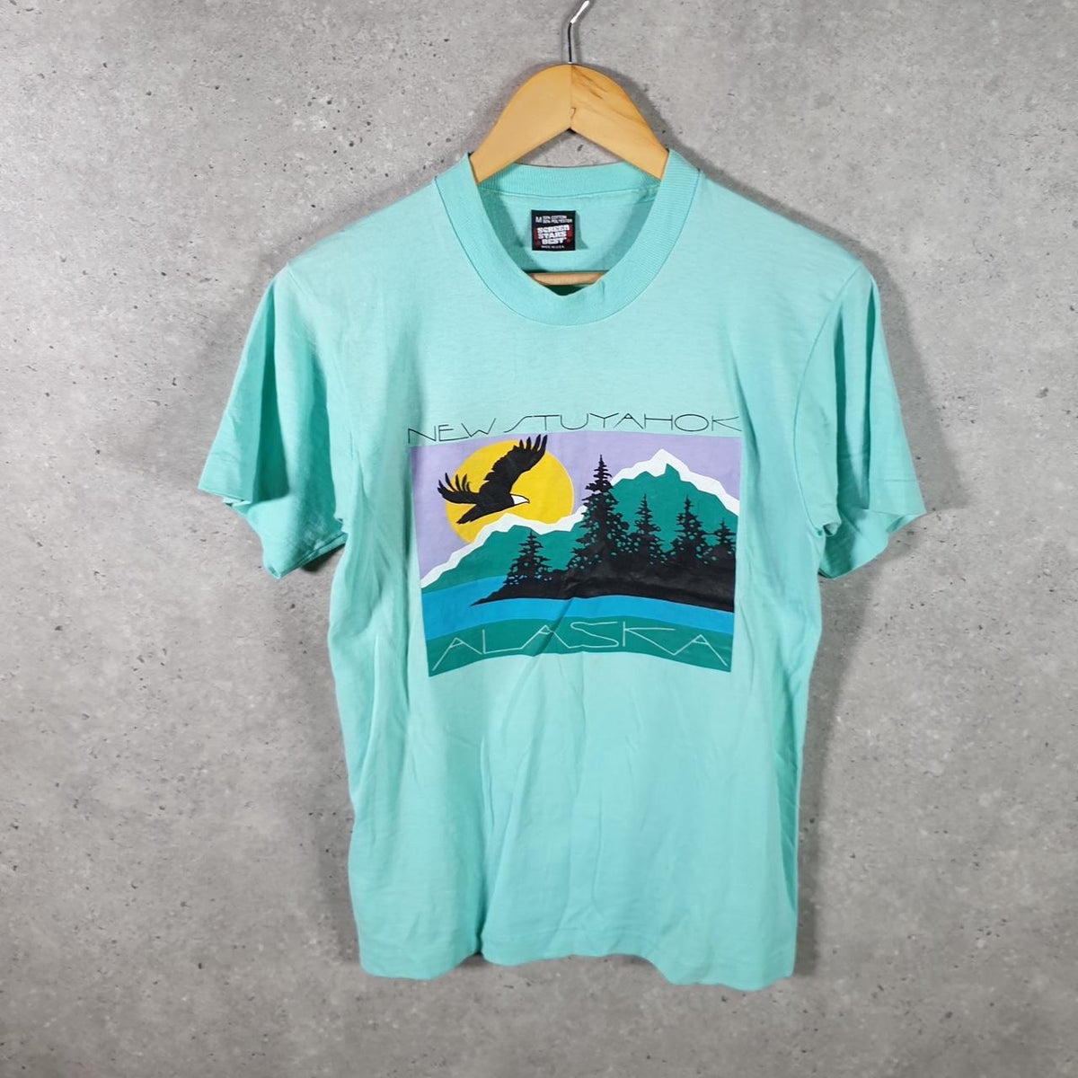 Vintage Screen Stars Best Alaska New Stuyahok USA Single Stitch T Shirt Men’s Medium Blue Big Fish Vintage