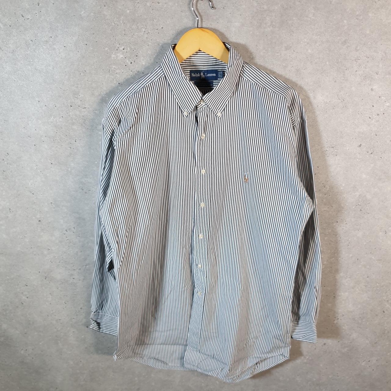 Vintage Ralph Lauren Button Down Shirt Men’s Large Grey Striped Yarmouth Cotton Pony