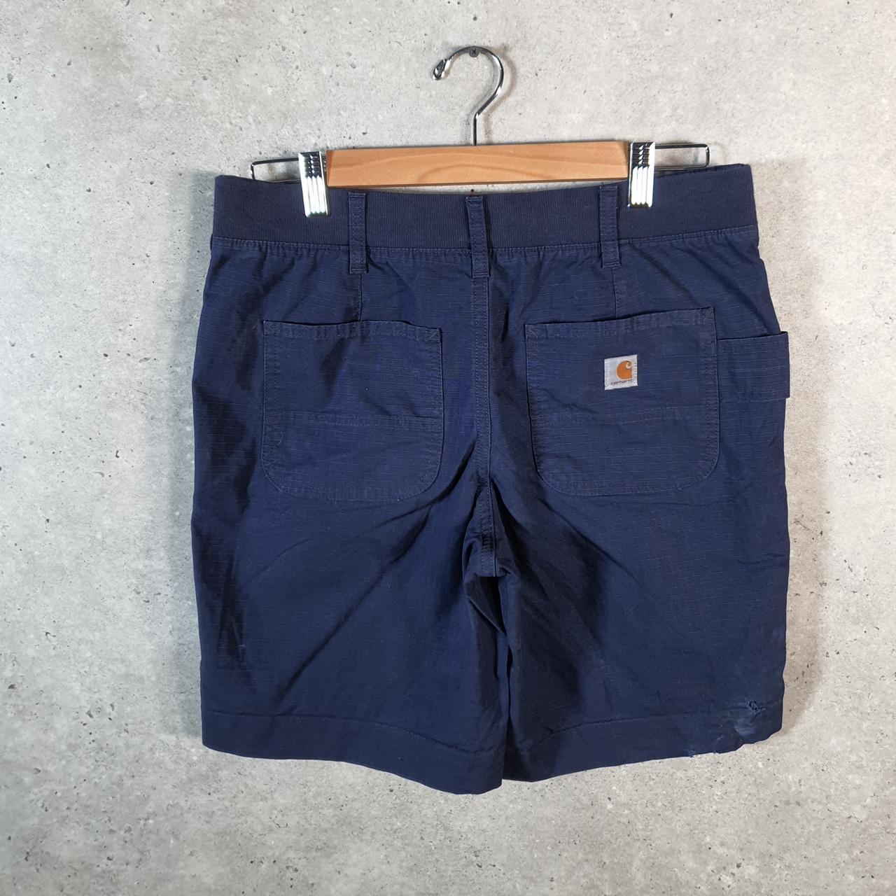 Vintage Carhartt Baggy Carpenter Shorts Jorts Cargo Womens W32 Navy Blue Relaxed Fit Workwear Big Fish Vintage