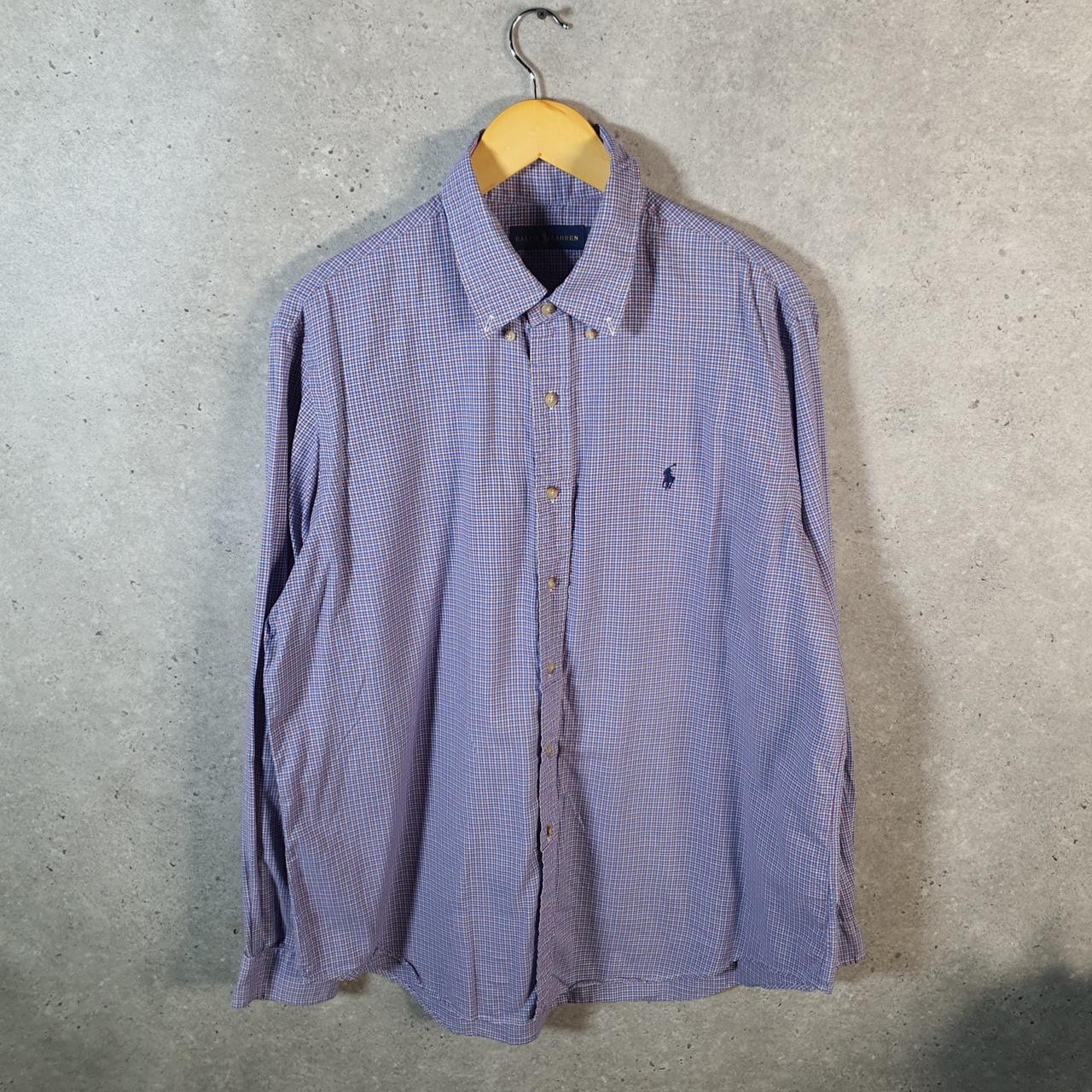 Vintage Ralph Lauren Button Down Shirt Men’s XL Blue Checkered Classic Fit Cotton Pony