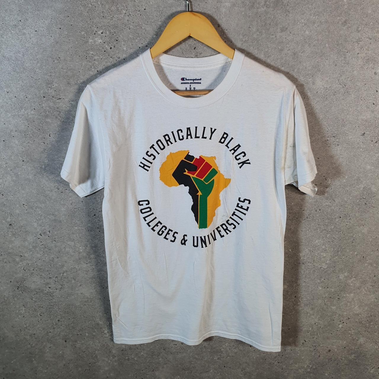 Vintage Champion Historically Black Logo T Shirt Mens Small White USA Athletic