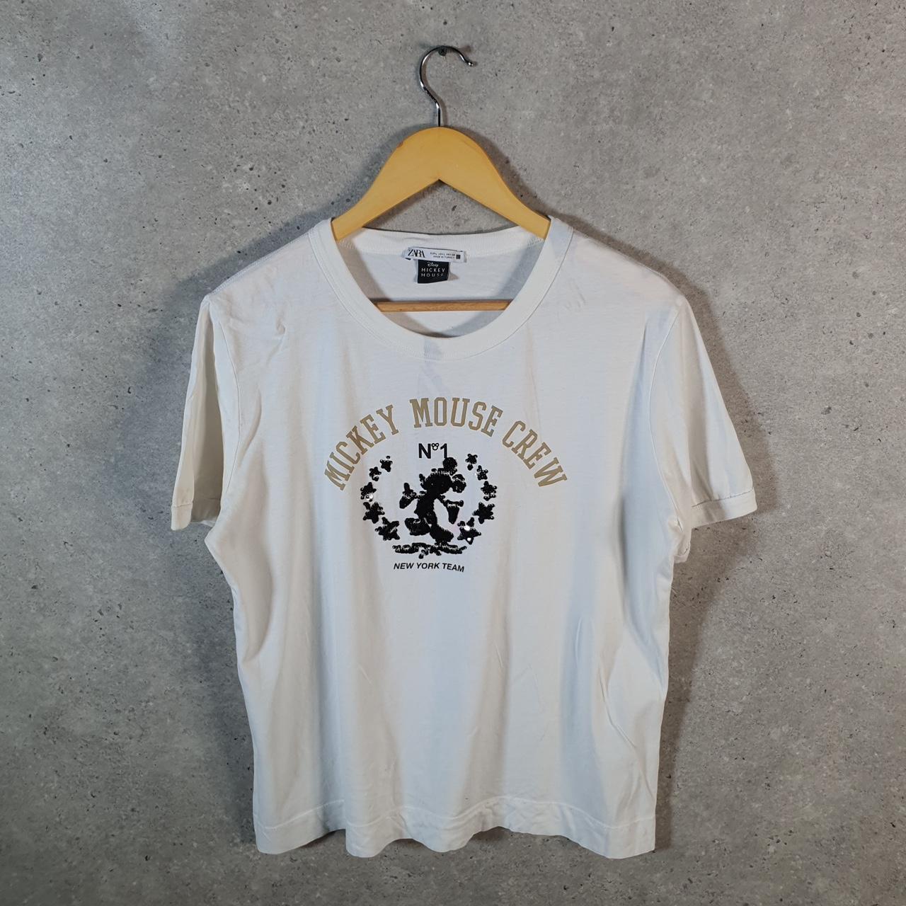 Vintage Zara Disney Land Mickey Mouse T Shirt Men’s Large White Logo Graphic Cartoon