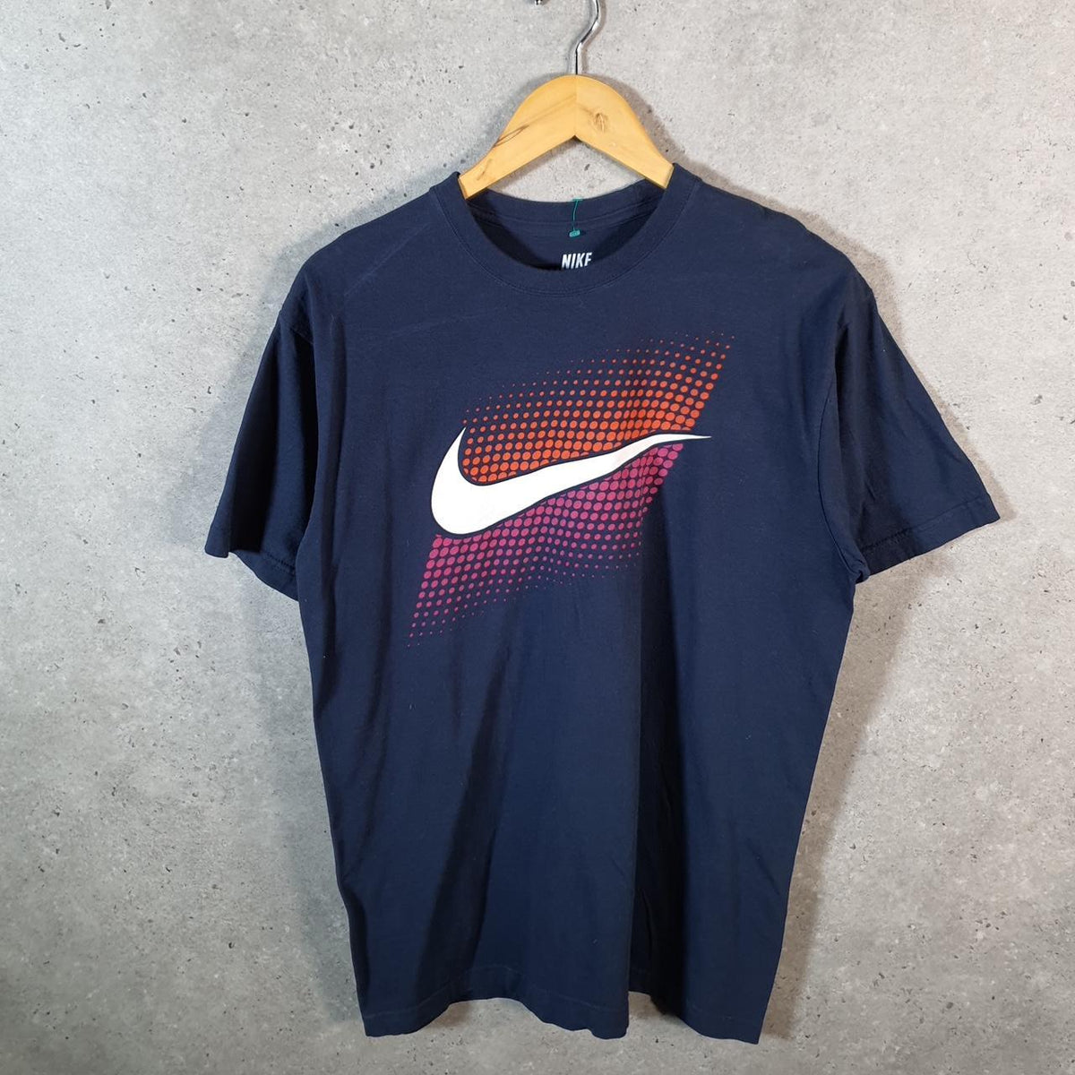 Vintage Nike T Shirt Men’s Small Navy Blue Printed Single Swoosh Logo Athletic Big Fish Vintage