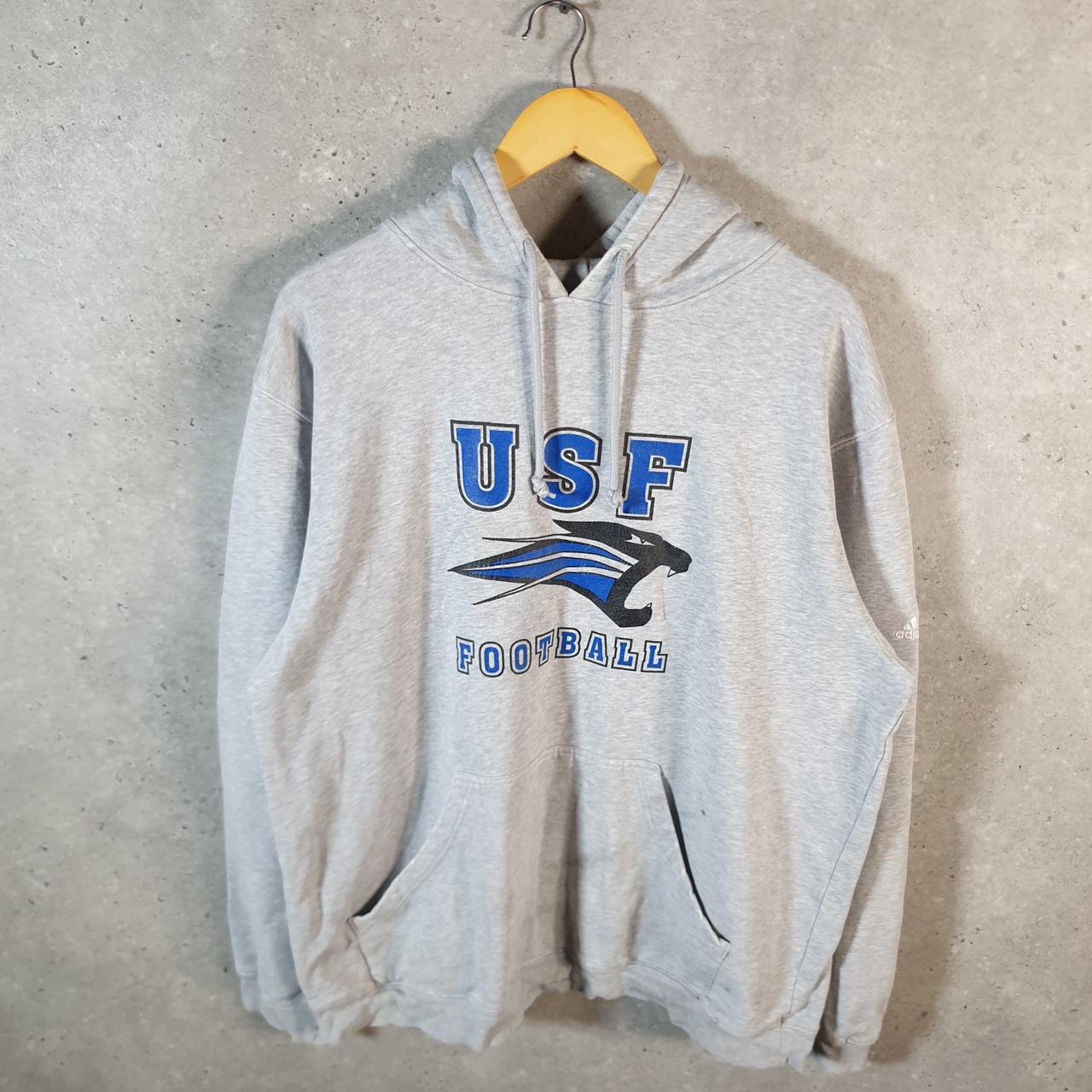 Vintage Adidas USF Football Graphic Hoodie Men’s Large Grey Pullover Baggy