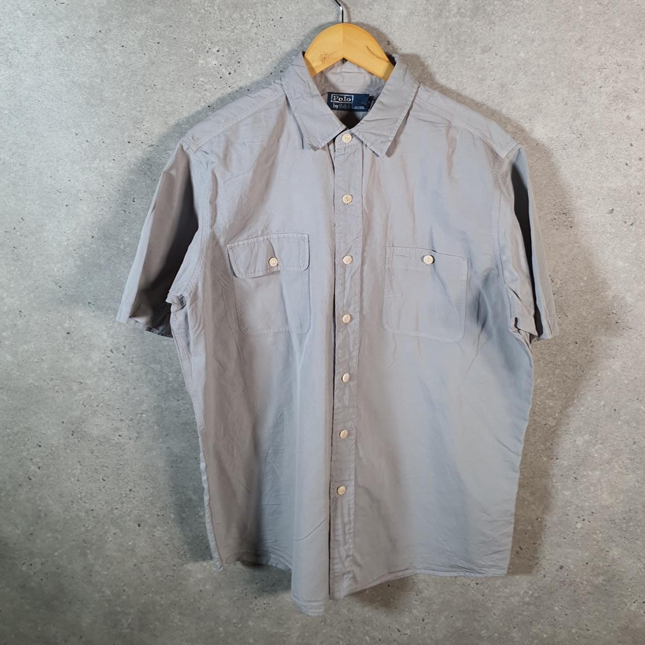 Vintage Ralph Lauren Button Down Shirt Men’s Large Grey Pockets Pony Casual C8489