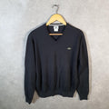 Vintage Lacoste Sweatshirt Men’s Medium Black Pullover Logo Y2K Jumper Logo