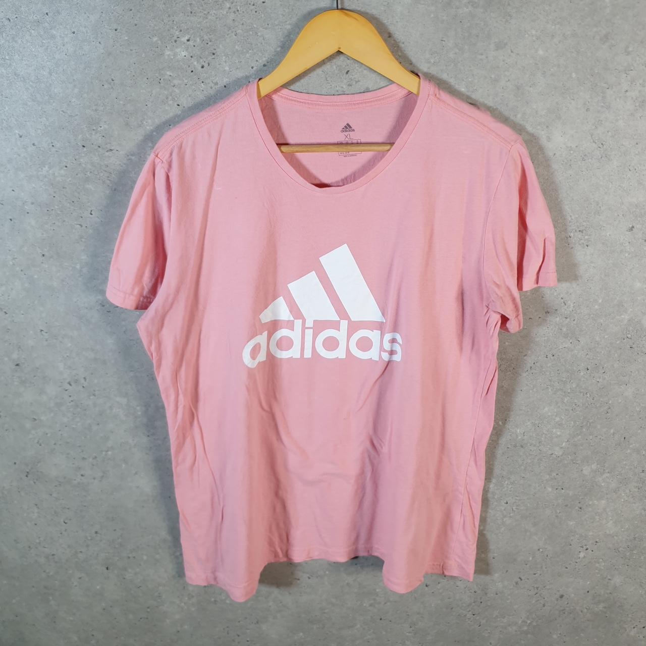 Vintage Adidas Spellout T Shirt Womens XL Pink Three Stripes Logo Athletic