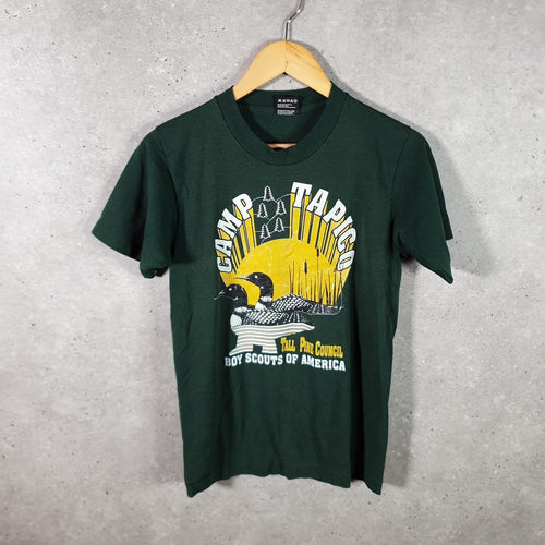 Vintage Best Fruit of the Loom Camp Tampico Tall Pine USA Single Stitch T Shirt Men’s Small Green Big Fish Vintage