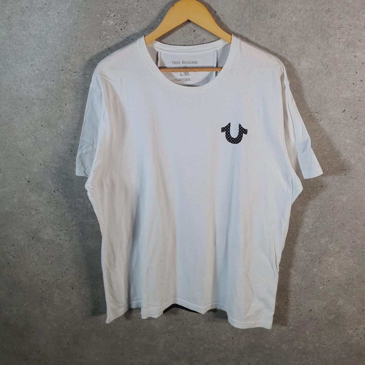 Vintage True Religion T Shirt Men’s 2XL White Graphic Spellout Logo