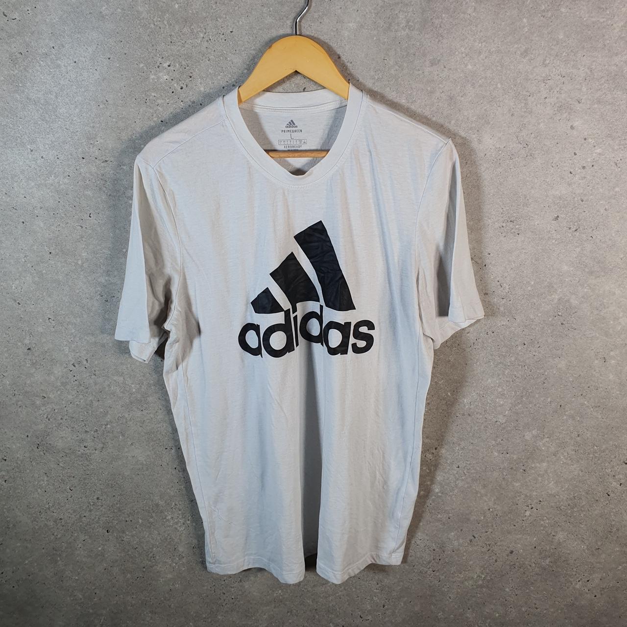 Vintage Adidas Primegreen Aero Spellout T Shirt Men’s Large White Three Stripes Logo Athletic C9793