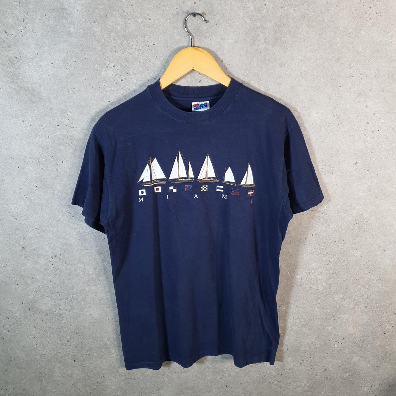 Vintage Hanes Miami Sailing 90s USA Single Stitch T Shirt Men’s Medium Navy Blue