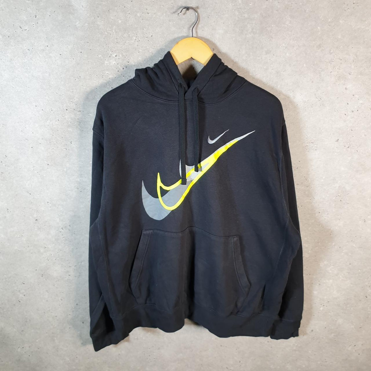 Vintage Nike Club Embroidered Hoodie Men’s Large Black Swoosh Y2K Pullover