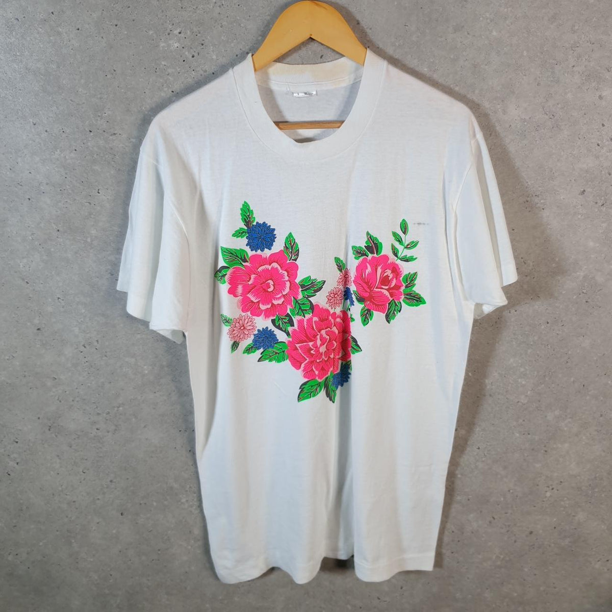 Vintage Flowers Graphic USA 90s Single Stitch T Shirt Men’s Medium White C8952