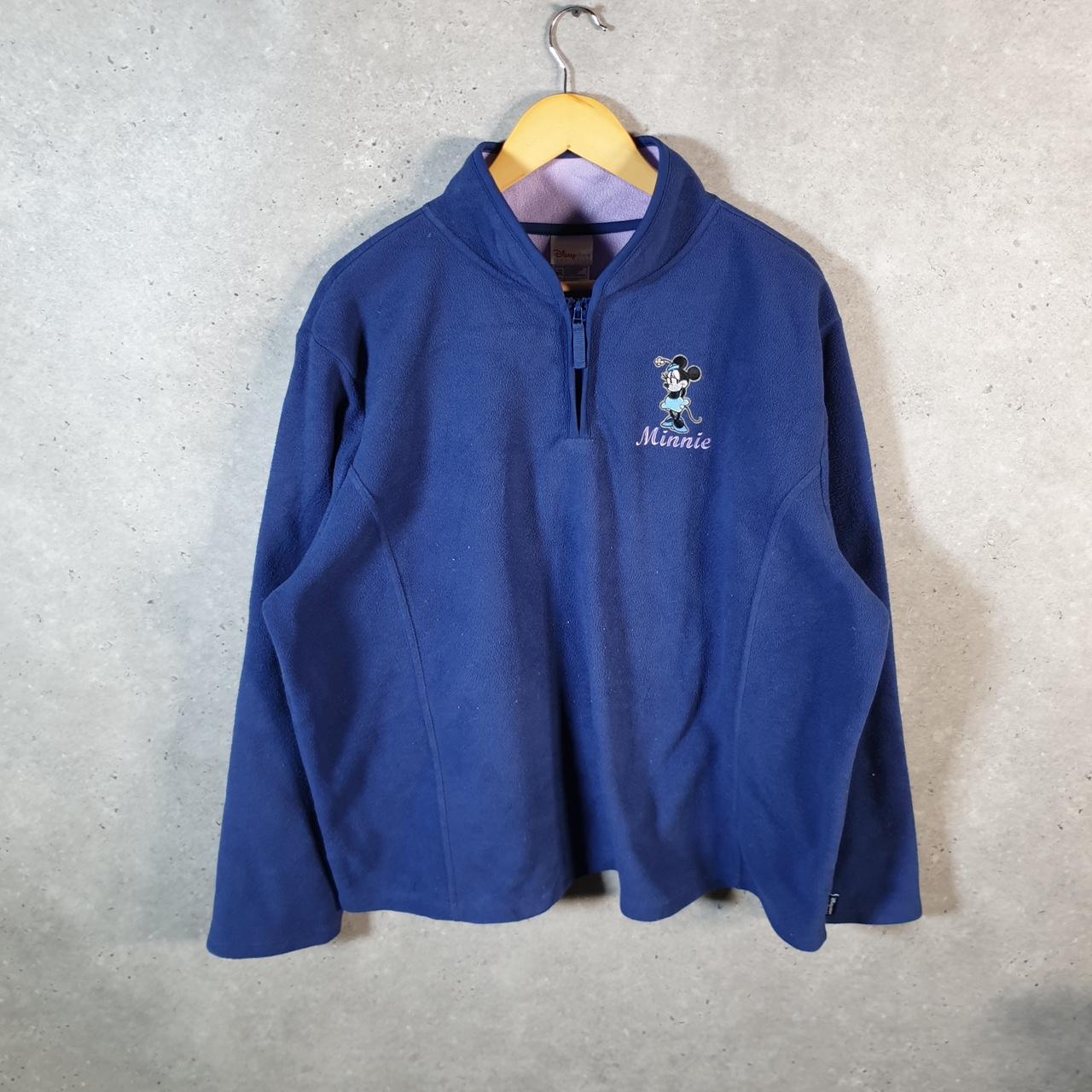 Disney Minnie Mouse 1/4 Zip Fleece Pullover Sweatshirt Mens 2XL Blue Embroidered Logo