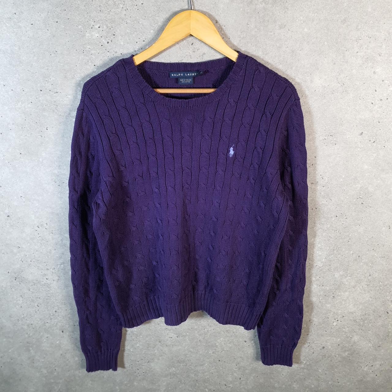 Vintage Ralph Lauren Polo Cable Knit Heavyweight Sweatshirt Womens XL Purple Pony