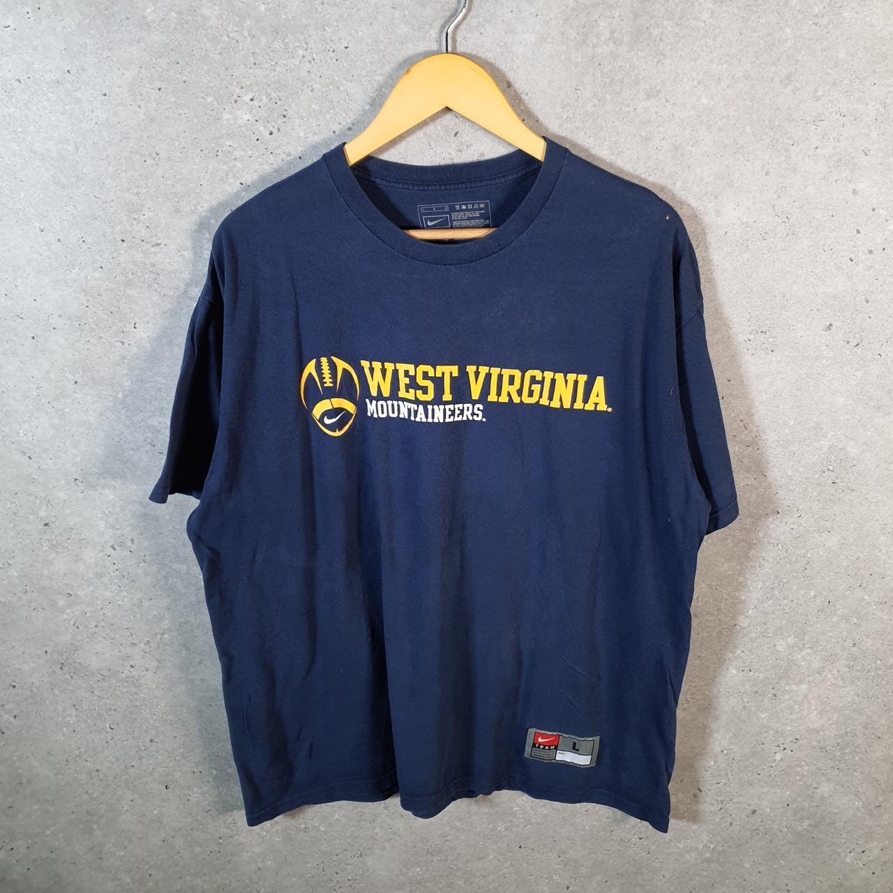 Vintage Nike Team West Virginia Mountaineers T Shirt Mens Large Blue Logo Swoosh