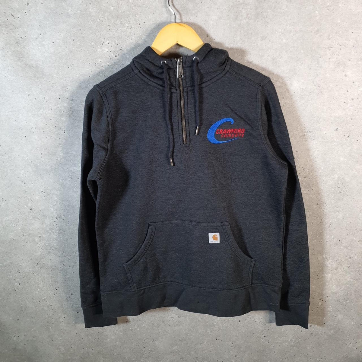 Vintage Carhartt Hoodie Womens Medium Grey Pullover Blank Sweatshirt USA 1/4 Zip