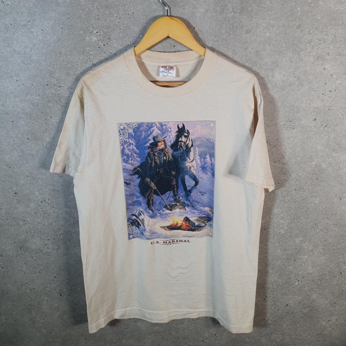 Vintage Softee TeeJays Air Waves US Marshall USA Single Stitch T Shirt Men’s Large Beige