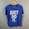 Vintage Nike Just Do It Spellout T Shirt Men’s Medium Blue Logo Swoosh Athletic