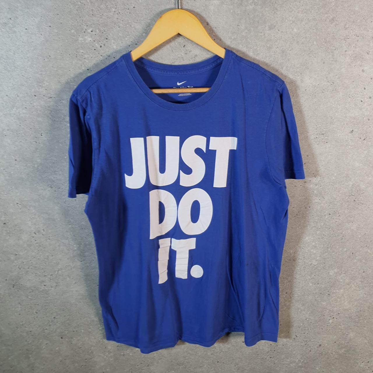 Vintage Nike Just Do It Spellout T Shirt Men’s Medium Blue Logo Swoosh Athletic