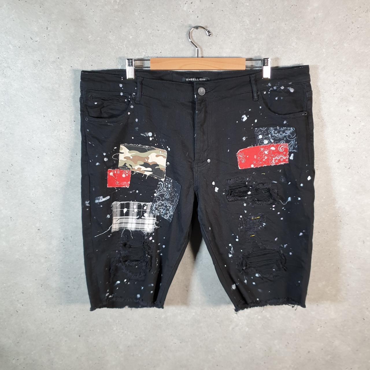 Vintage Embellish Y2K Hip Hop Jorts Shorts Mens W44 Black Denim USA