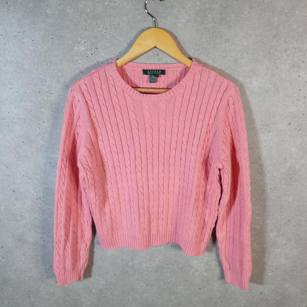 Vintage Ralph Lauren Polo Cable Knit Sweater Womens Large Pink Cotton Pullover