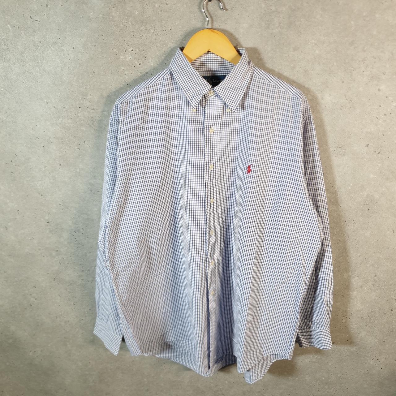 Vintage Ralph Lauren Button Down Shirt Men’s Large Blue Checkered Blake Cotton Pony