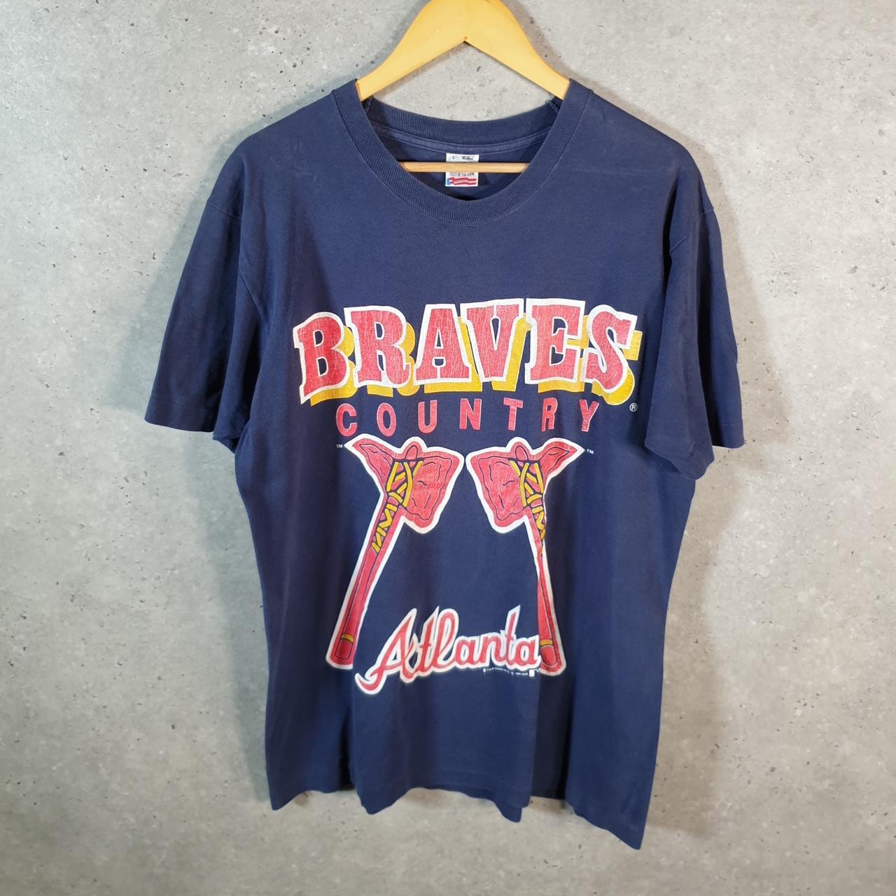 Vintage Fruit of the Loom NFL 1992 Braves County Atlanta Single Stitch T Shirt Men’s Large Blue C8768