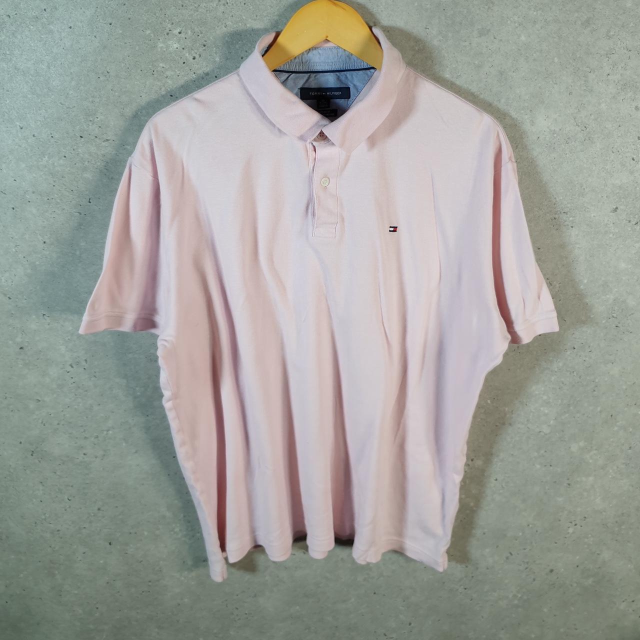 Vintage Tommy Hilfiger Polo Shirt Men’s XL Pink Custom Fit Embroidered Logo