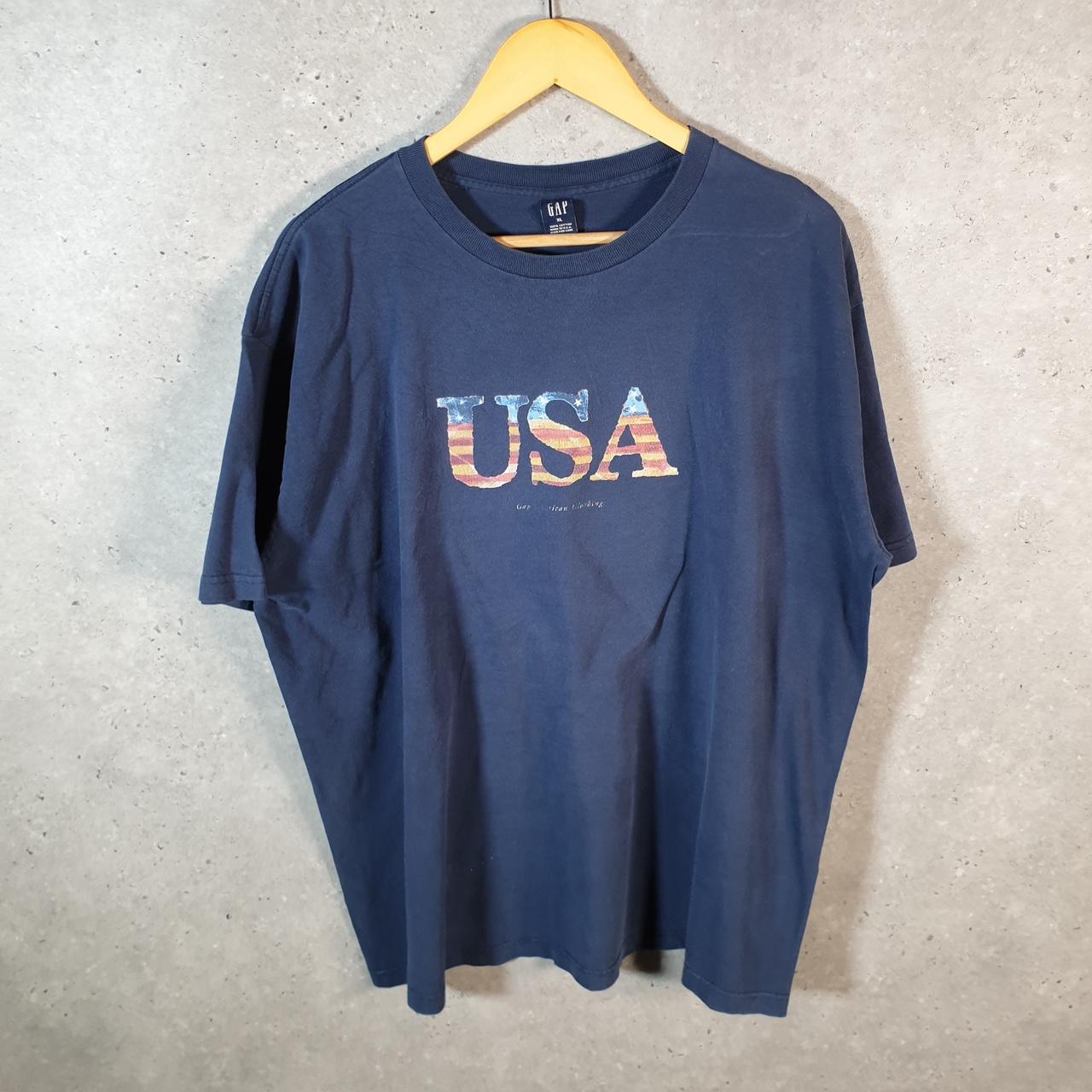 Vintage Gap USA Flag T Shirt Men’s XL Navy Blue Logo Classic Fit