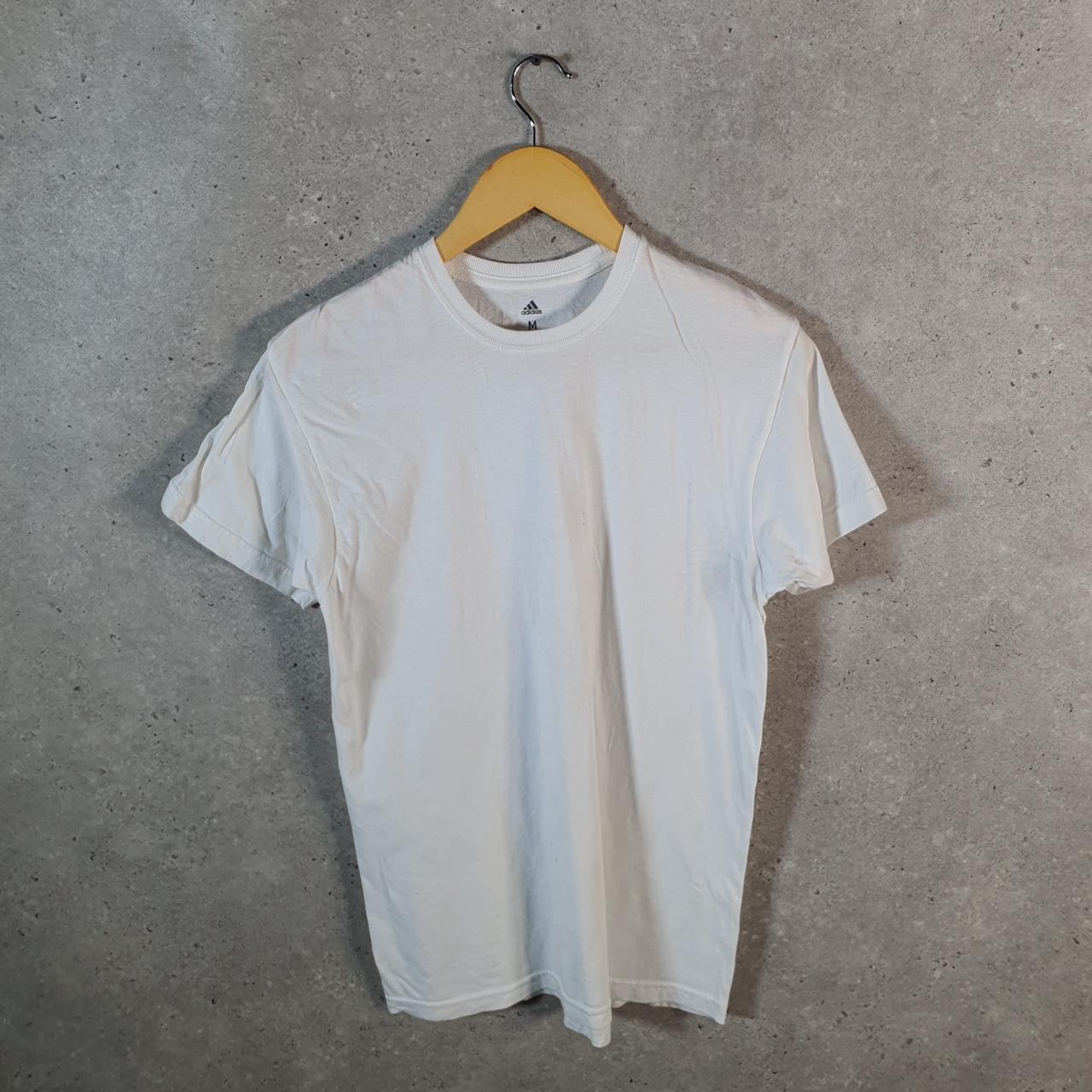 Vintage Adidas ClimaLite T Shirt Men’s Medium White Three Stripes Blank Athletic