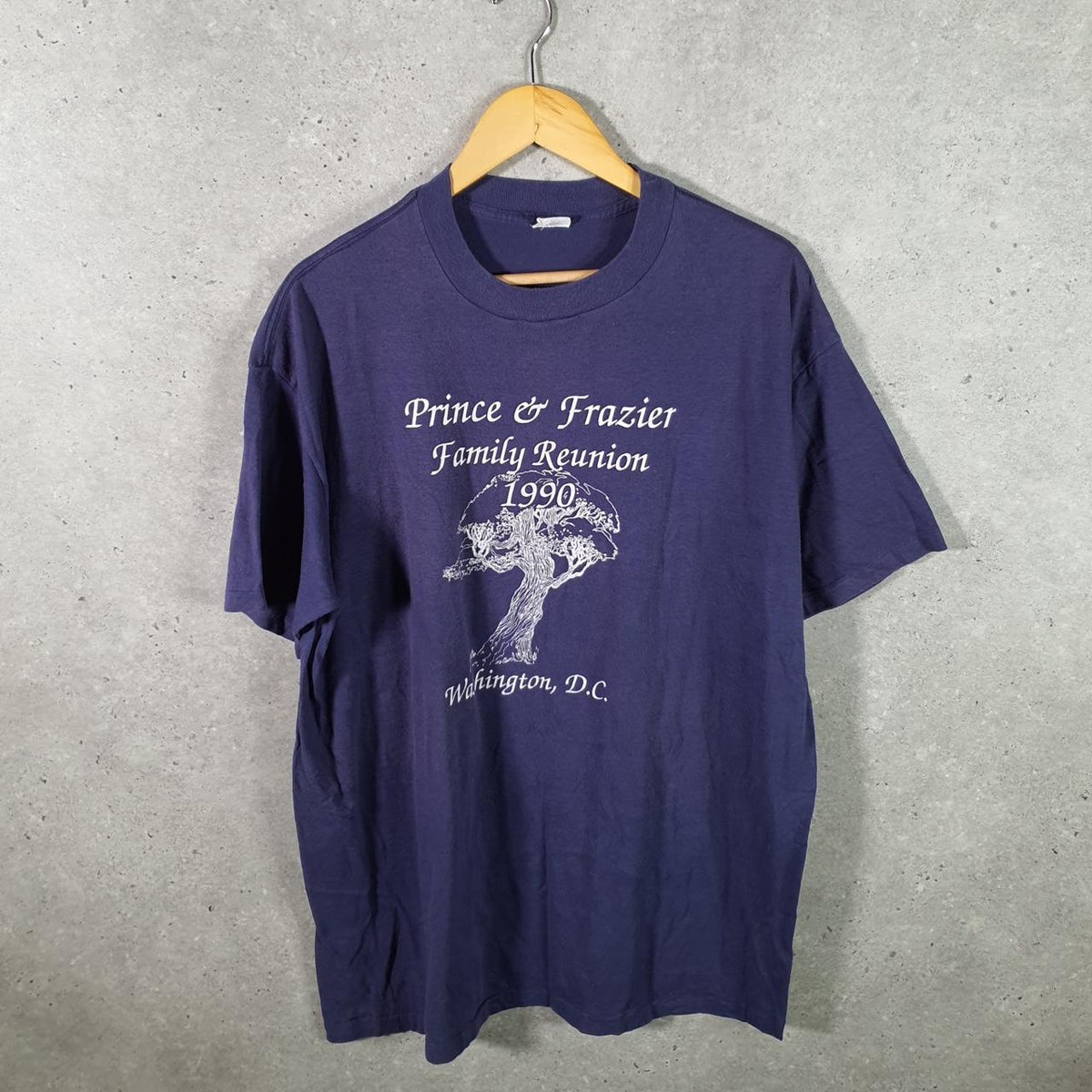 Vintage Platinum Washington 1990 Prince & Frazier USA Single Stitch T Shirt Men’s XL Blue