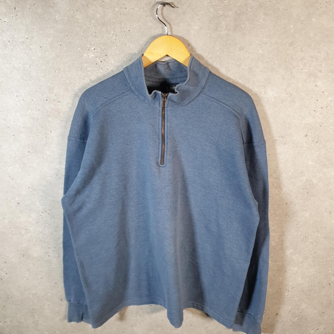 Vintage Lee Sport Made In USA Sweatshirt Men’s Large Blue 1/4 Zip Blank Baggy