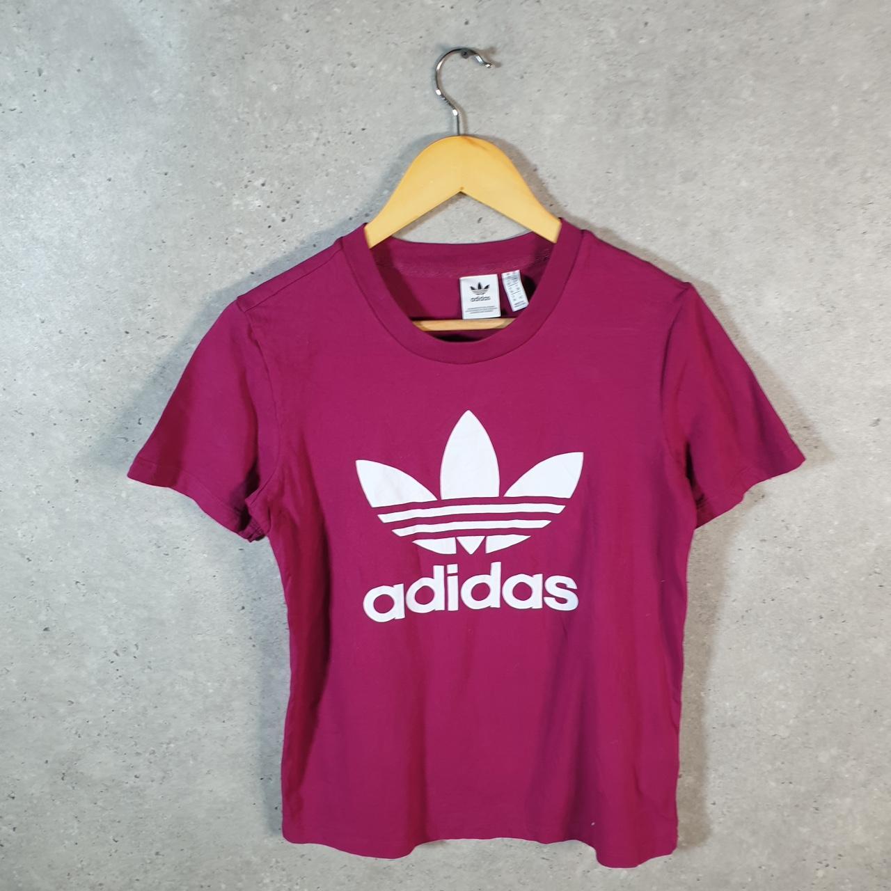 Vintage Adidas Trefoil Retro T Shirt Womens Small Pink Three Stripes Logo Athletic