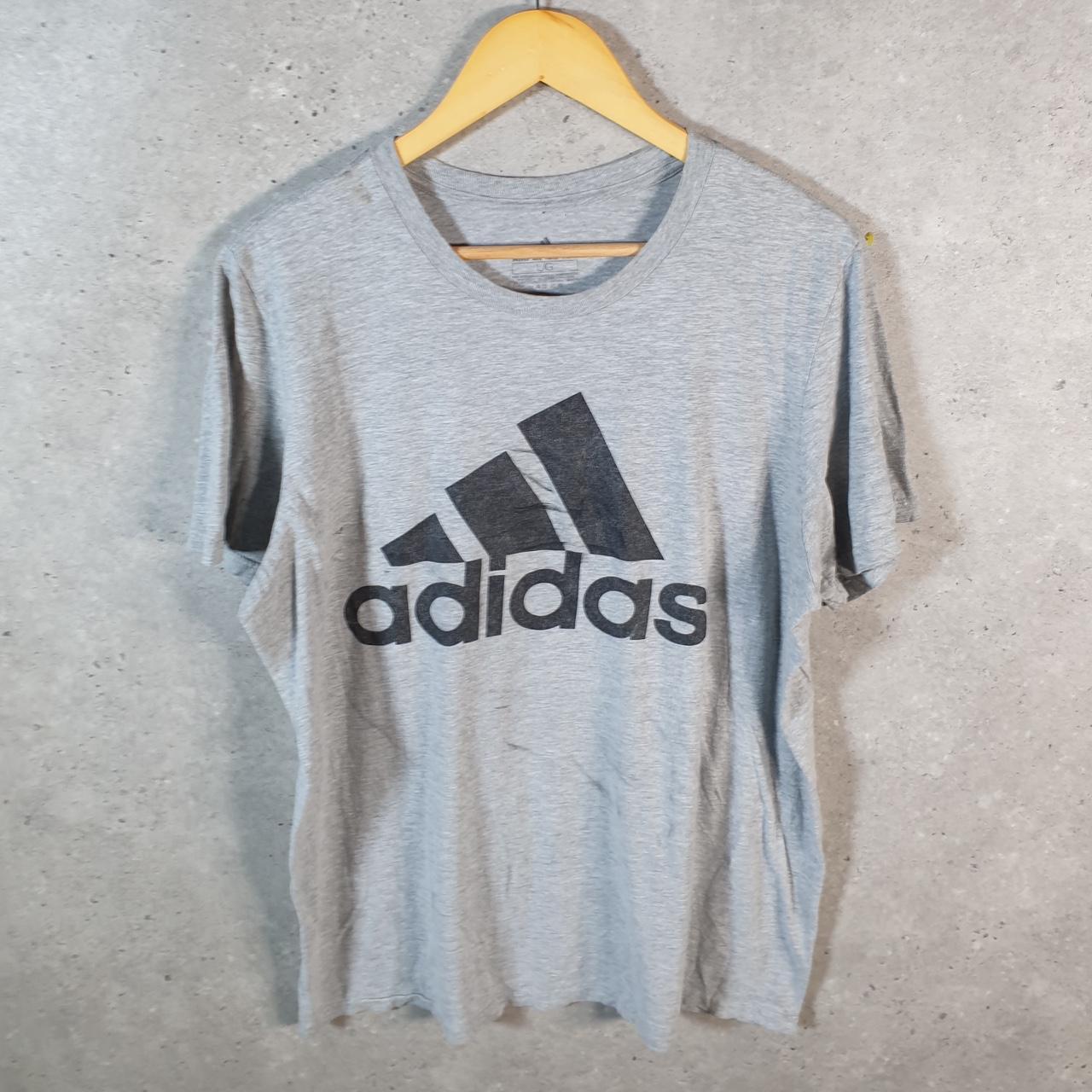 Vintage Adidas Amplifier Spellout T Shirt Men’s Large Grey Three Stripes Logo Athletic