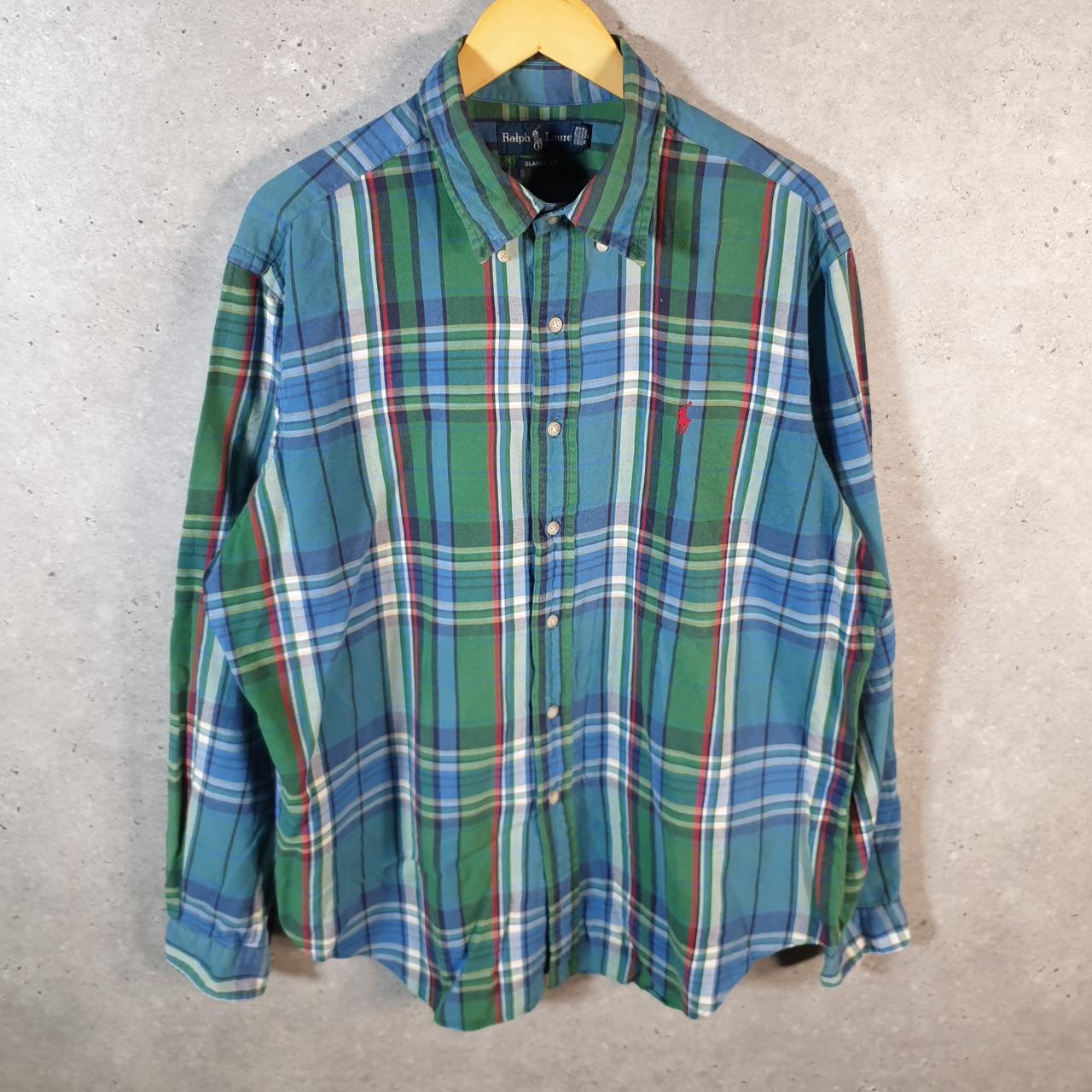 Vintage Ralph Lauren Button Down Shirt Men’s XL Green Checkered Classic Fit Cotton Pony