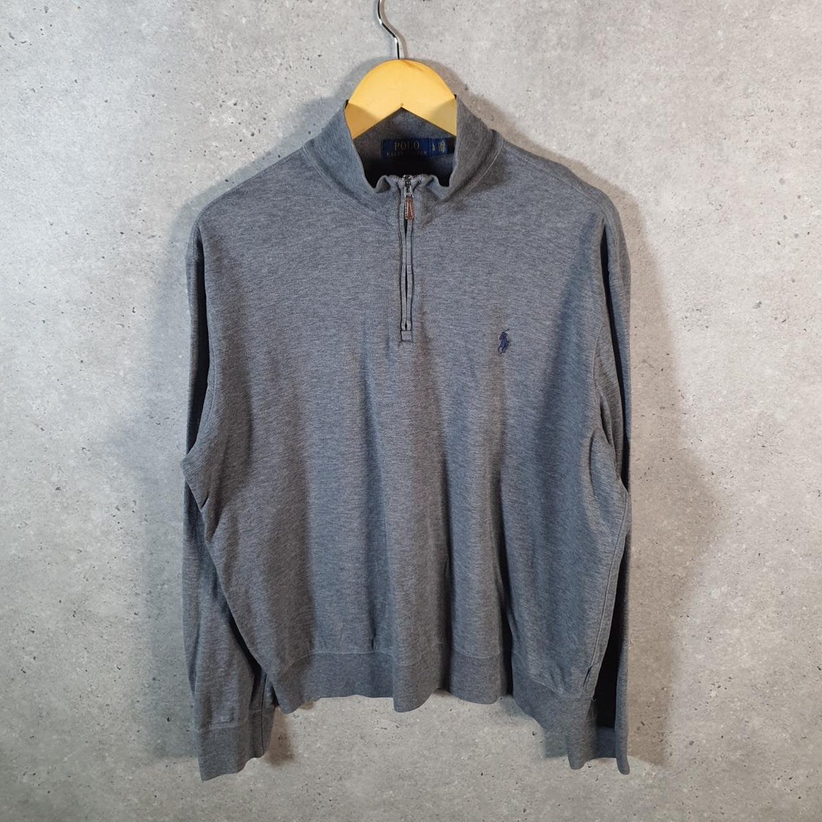 Vintage Ralph Lauren Polo Sweatshirt Men’s Large Grey Cotton 1/4 Zip Pony