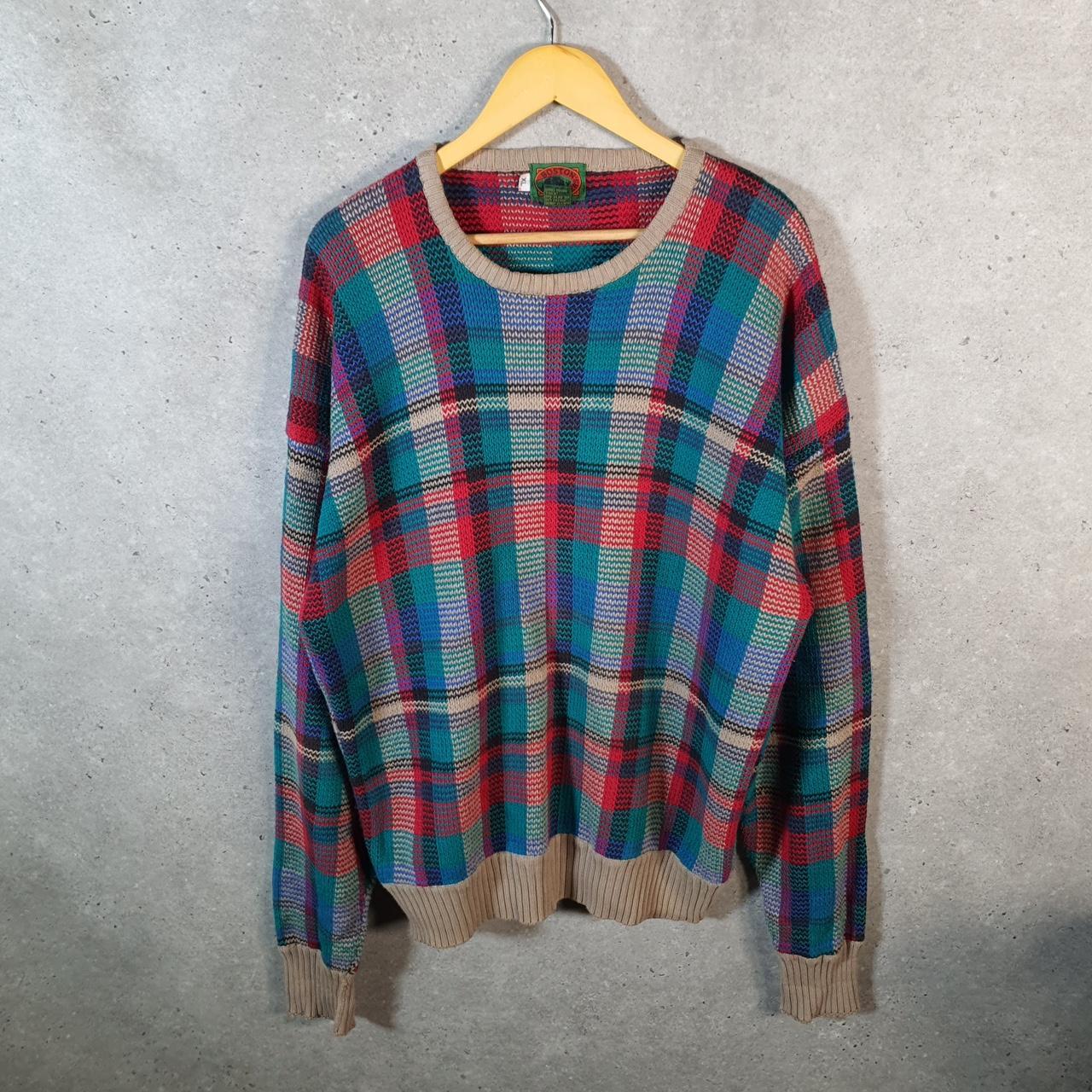 Vintage Boston Traders Knit Sweater Men’s XL Checkered Y2K Pullover Casual