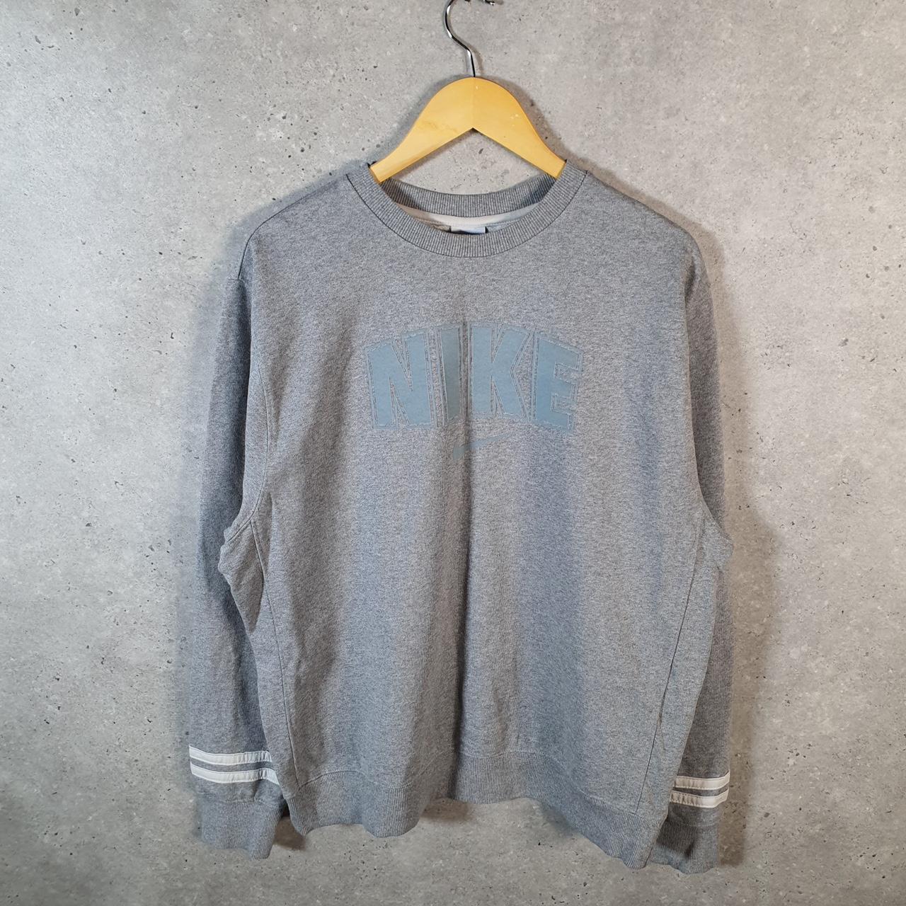 Vintage Nike Spellout Sweatshirt Men’s Large Grey Swoosh Y2K Pullover Logo