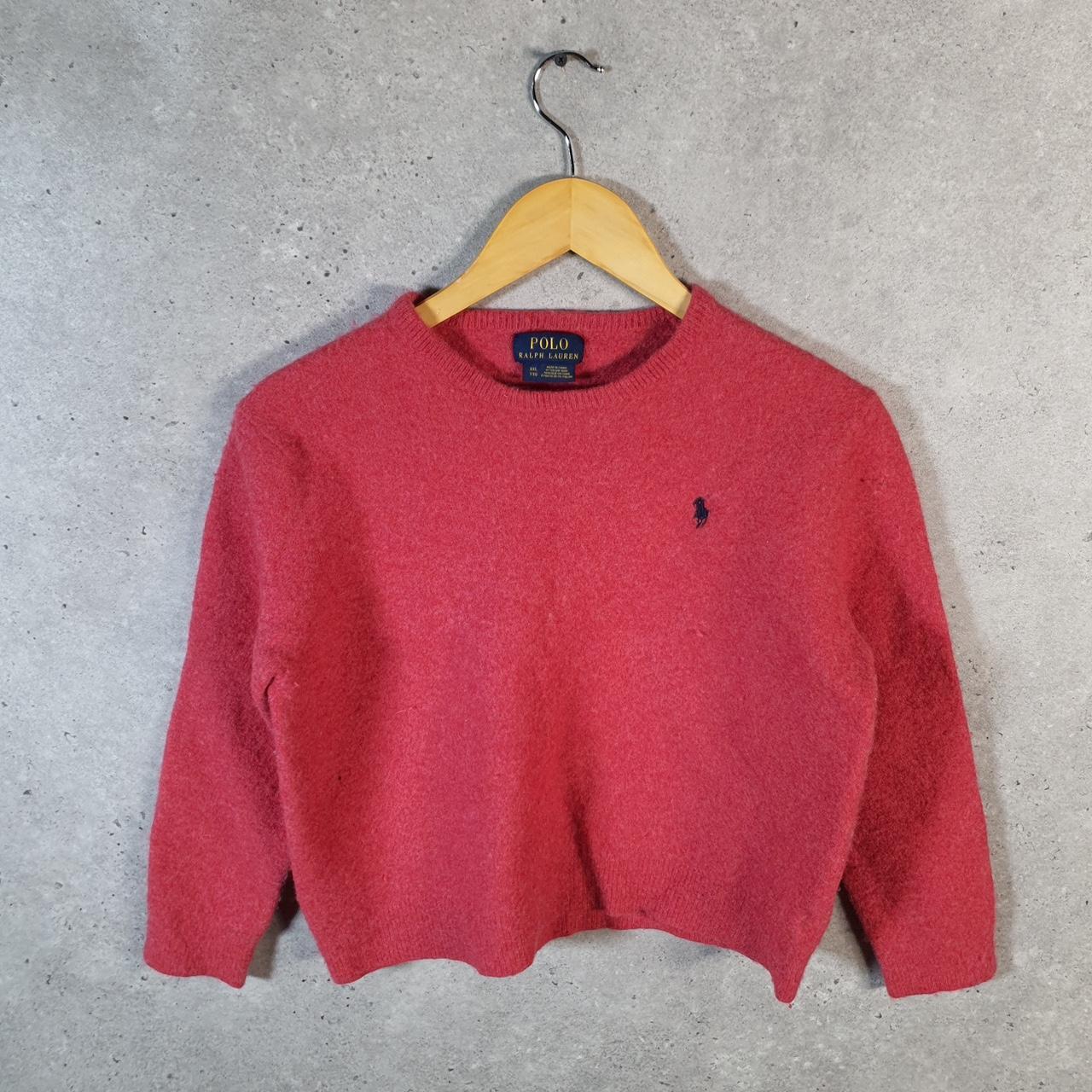 Vintage Ralph Lauren Polo Wool Knit Sweatshirt Womens Medium Pink Pony