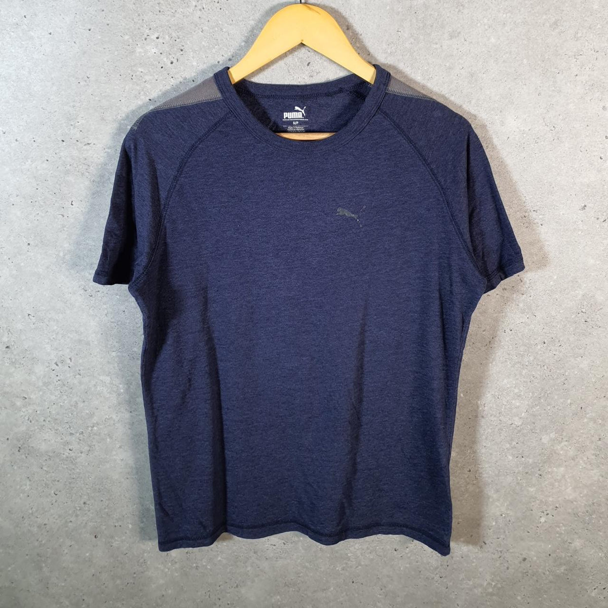 Vintage Puma Spellout T Shirt Mens Small Navy Blue Sports Logo Athletic