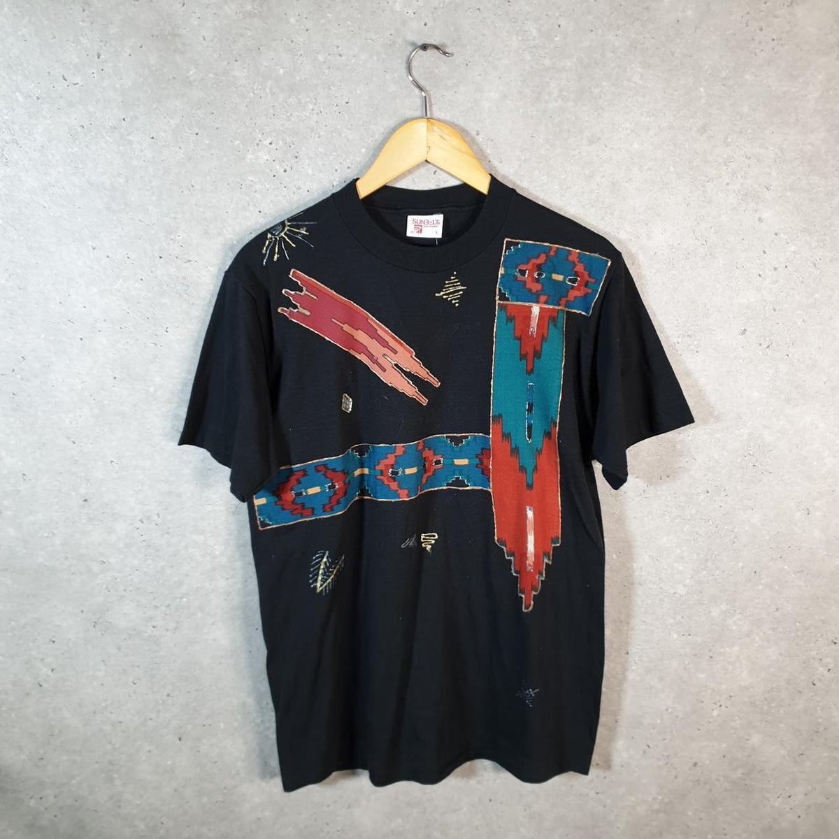 Vintage SunBelt Sportswear Graphic 90s Single Stitch T Shirt Men’s Large Black