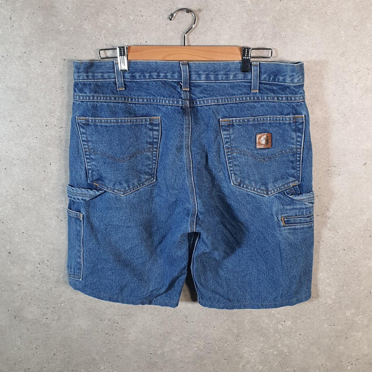 Vintage Carhartt Baggy Carpenter Shorts Jorts Cargo Men’s W36 Blue Relaxed Denim Fit Workwear Big Fish Vintage