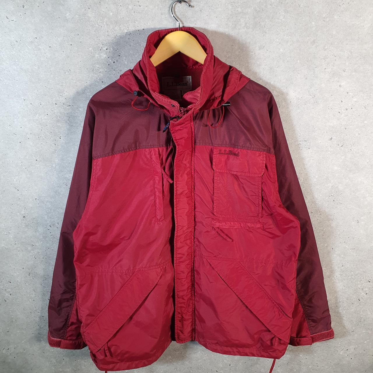 Vintage L.L. Bean Outdoors Nylon Jacket Mens Large Hooded Red Full Zip Waterproof