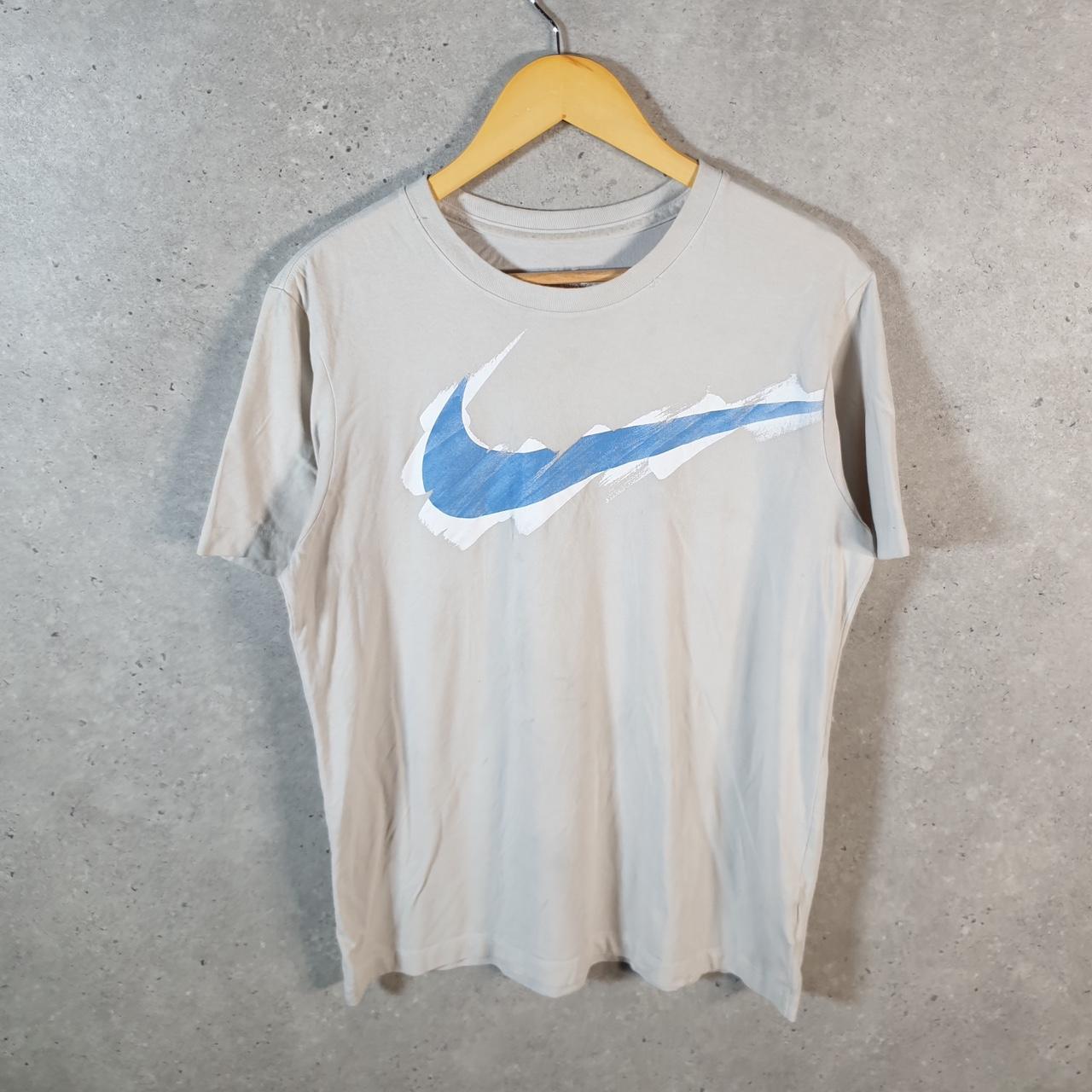 Vintage Nike Dri Fit Spellout T Shirt Men’s Medium Beige Graphic Swoosh Athletic