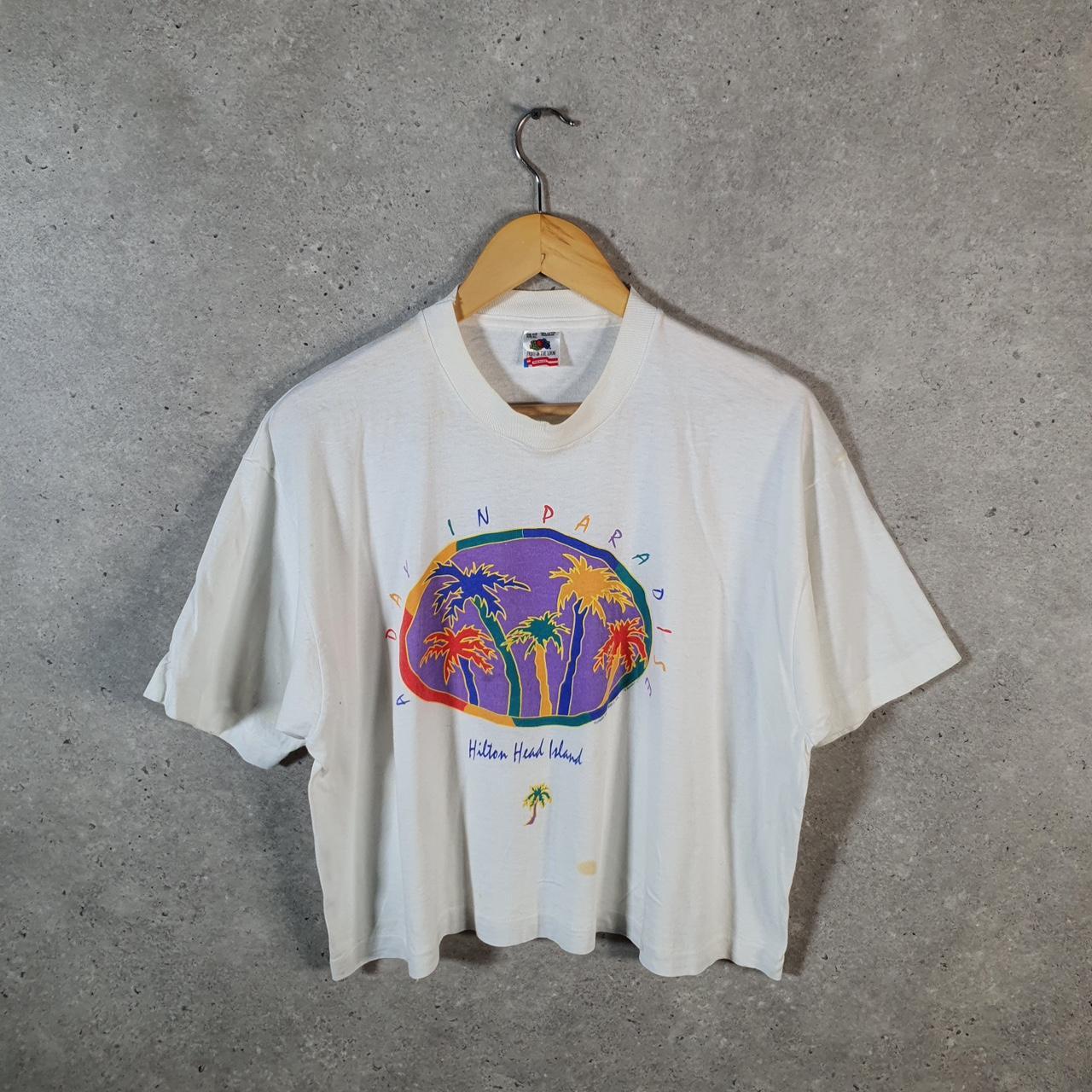 Vintage Fruit of the Loom USA Hilton Head Island Single Stitch T Shirt Womens Medium White Big Fish Vintage