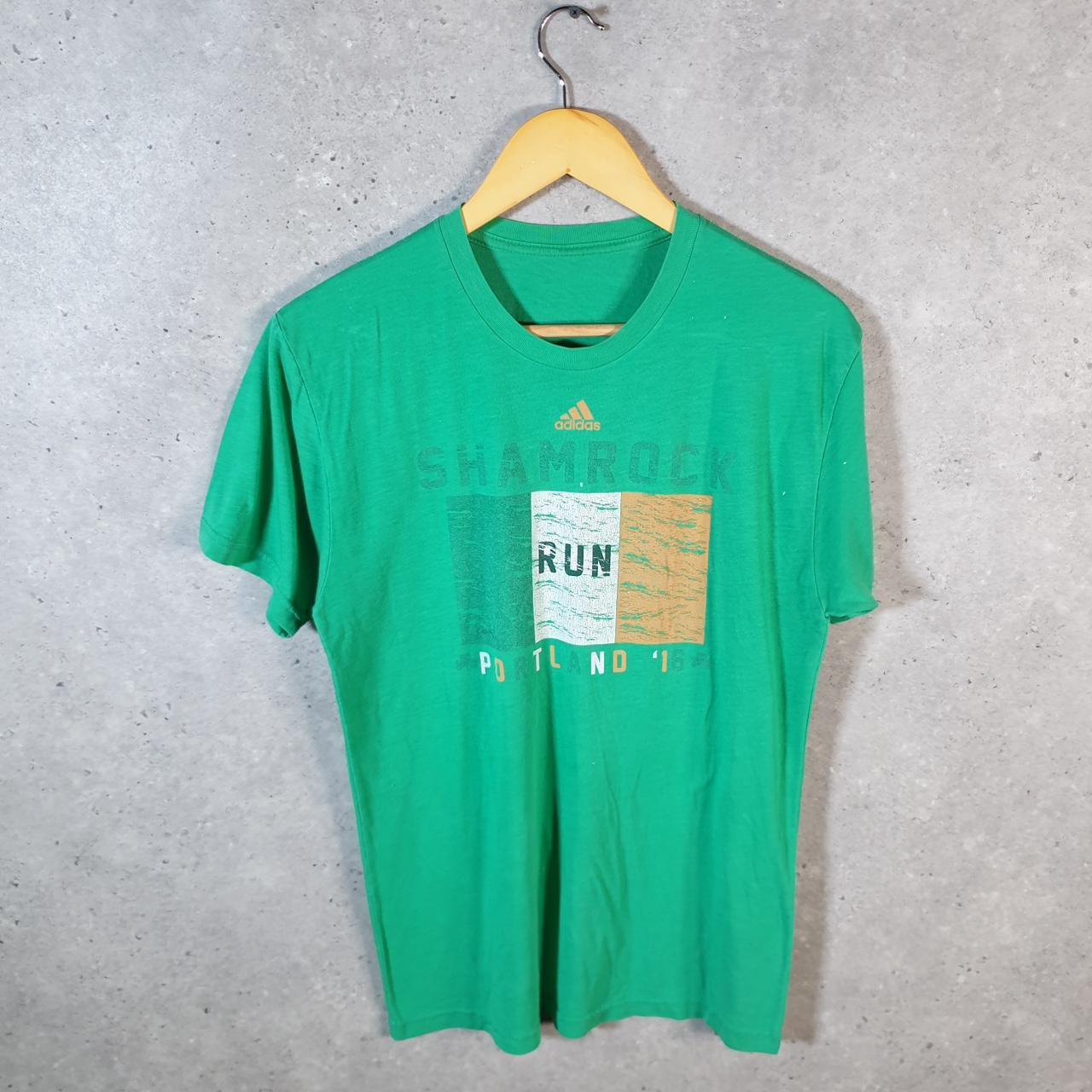 Vintage Adidas Shamrock Run Portland T Shirt Men’s Small Green Three Stripes Logo Athletic