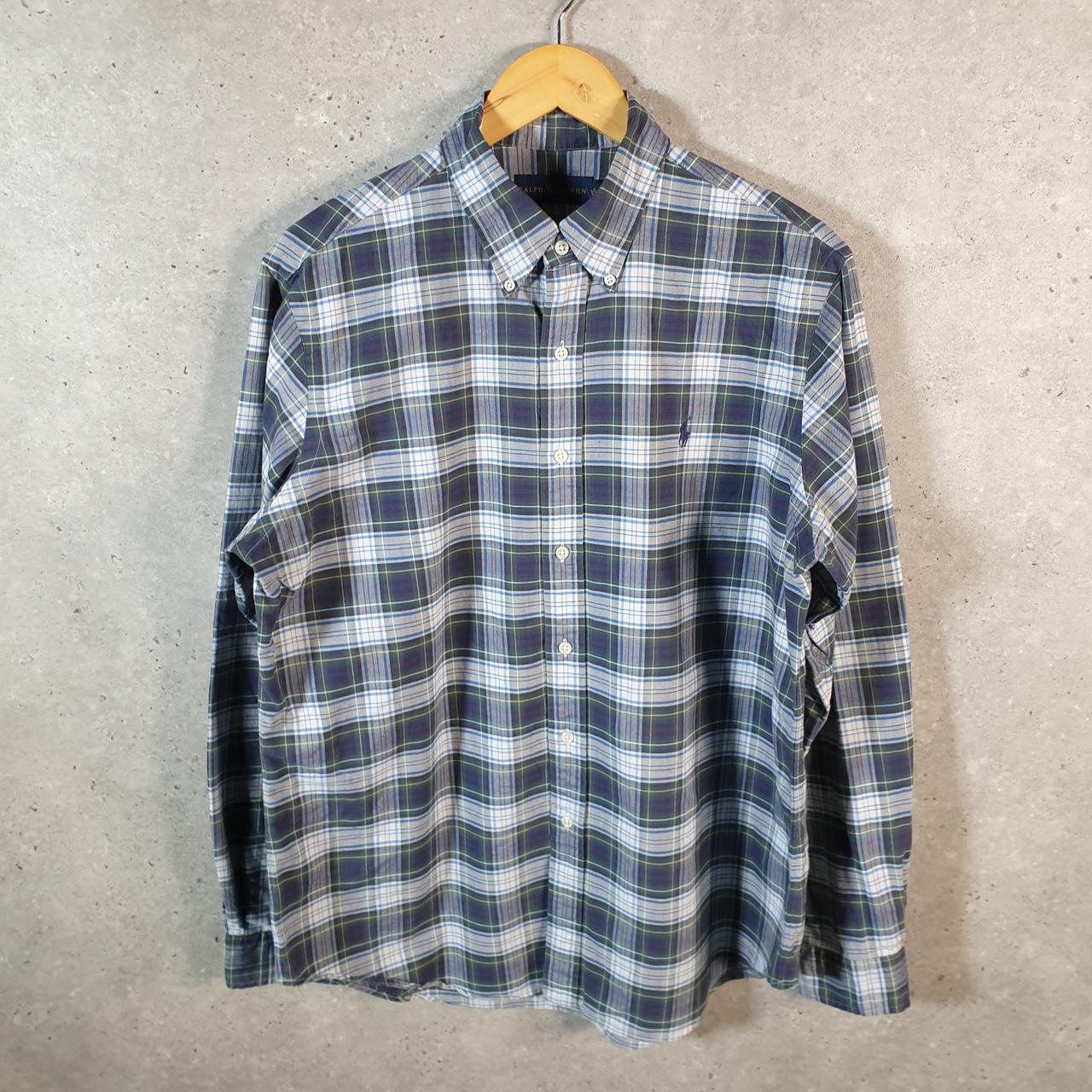 Vintage Ralph Lauren Button Down Shirt Men’s Large Blue Checkered Pony Casual C8080