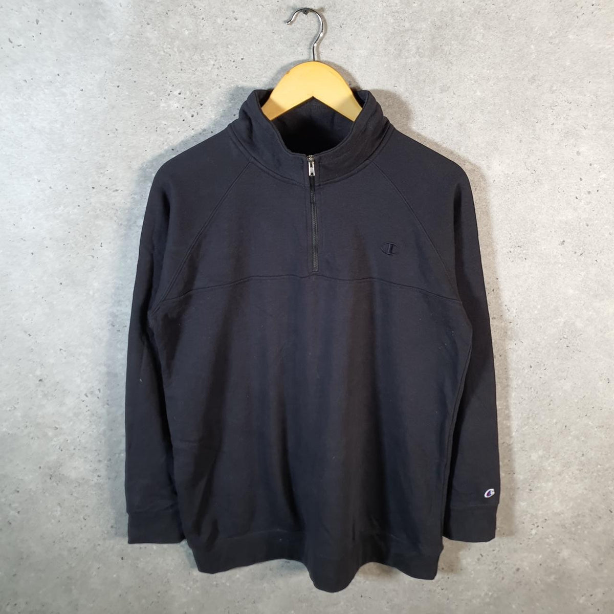 Vintage Champion 1/4 Zip Sweatshirt Men’s Large Black USA Y2K Pullover Embroidered Logo