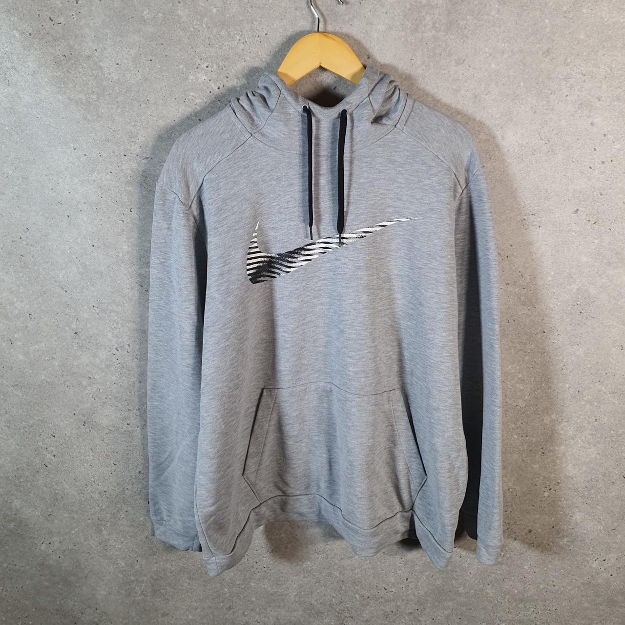 Vintage Nike Dri Fit Hoodie Men’s XL Grey Swoosh Y2K Pullover Logo